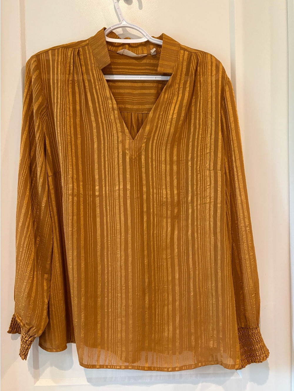 Mustard Stripe V-Neck Long-Sleeve Blouse